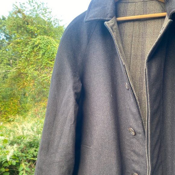 Chrysalis England Reversible Tweed Melton Wool Green Brown Check Overcoat 40 - Picture 10 of 14